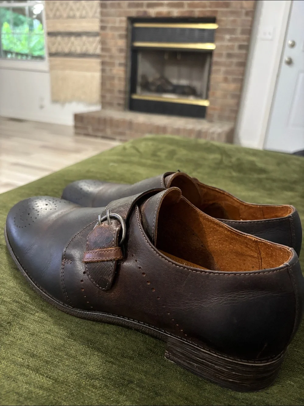 Robert Wayne Dark Brown Leather Single Monk Strap Shoes Size 10.5